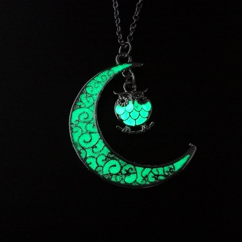 Owl Glow In Dark Pendant Chain Necklace for Women Green or Blue Ginger Lyne Collection - Green