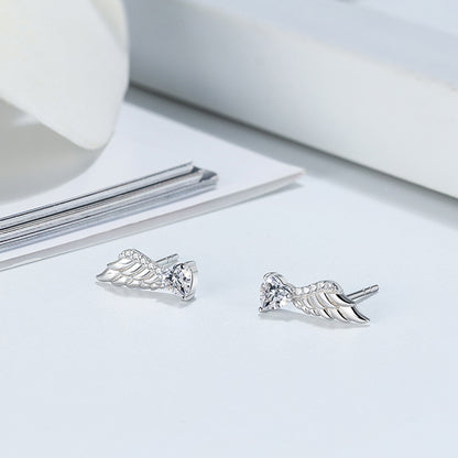 Wings Stud Earrings Heart Cut Cubic Zirconia Sterling Silver Ginger Lyne Collection