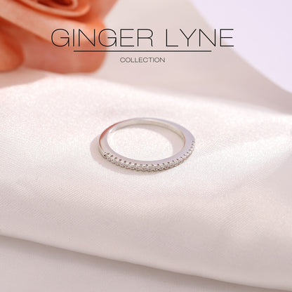 Thin Wedding Band for Women Sterling Silver CZ Anniversary Half Eternity Band Stackable by Ginger Lyne