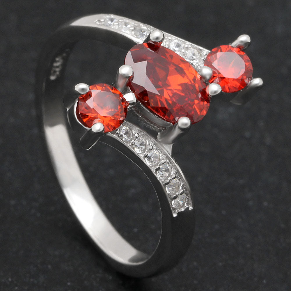 Birthstone Ring for Women Statement Ring 3 Stone Sterling Silver Cz Ginger Lyne Collection