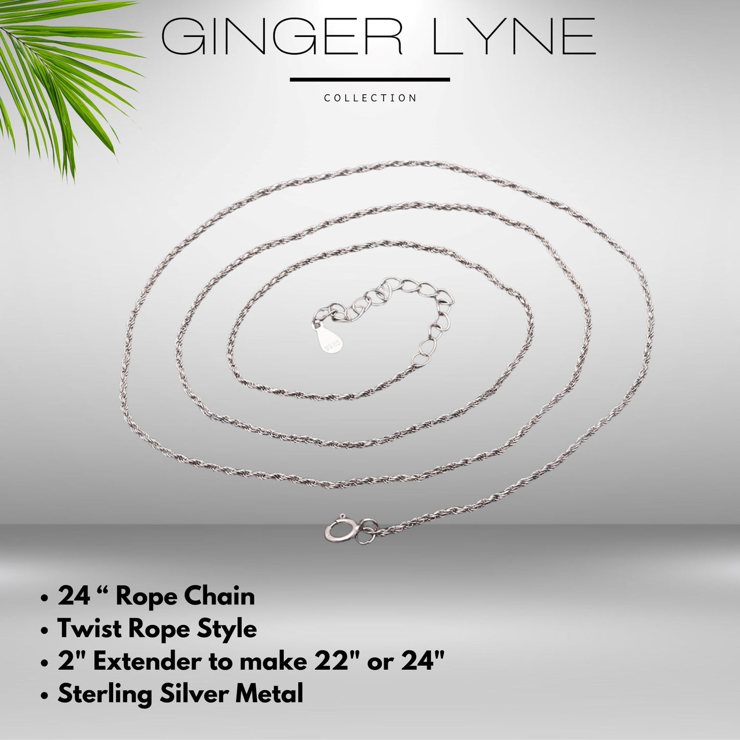 Rope Chain Womens Mens 24 Inch Sterling Silver 1mm Width Ginger Lyne Collection