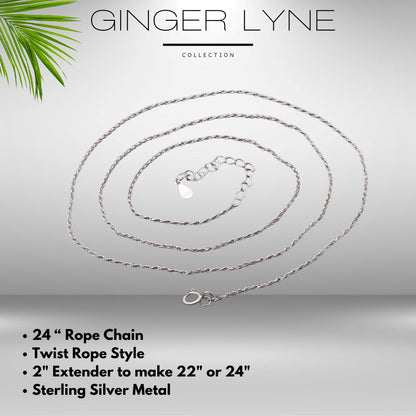 Rope Chain Womens Mens 24 Inch Sterling Silver 1mm Width Ginger Lyne Collection