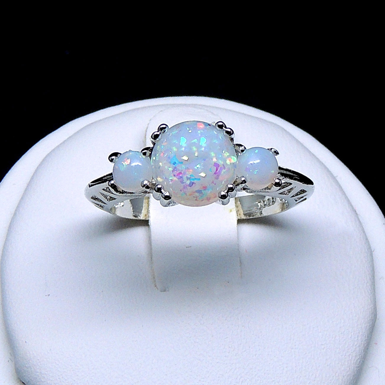 Fleur Statement Ring 3 Stone Fire Opal Engagement Womens Ginger Lyne Collection