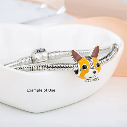 Dog Puppy Charm European Bead Enamel Sterling Silver Ginger Lyne Collection