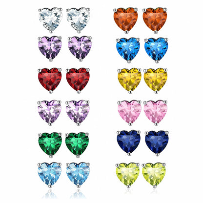 Birthstone Heart Earrings for Women by Ginger Lyne 6mm CZ Solitaire Stud Earrings Sterling Silver