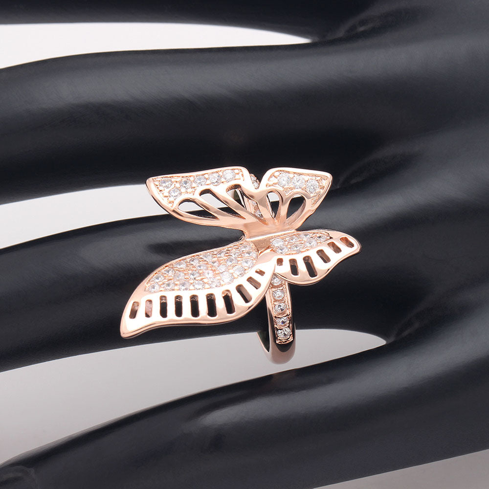 Butterfly Statement Ring Rose Gold Plated Cz Ginger Lyne Collection