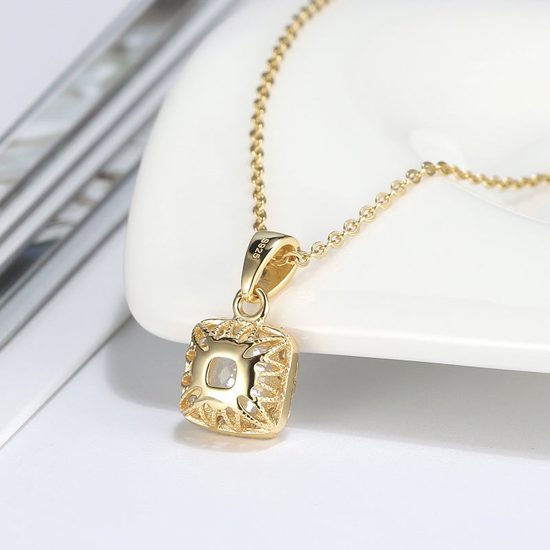 Square Halo Pendant Necklace for Women Sterling Silver Cz Ginger Lyne Collection - Yellow Gold