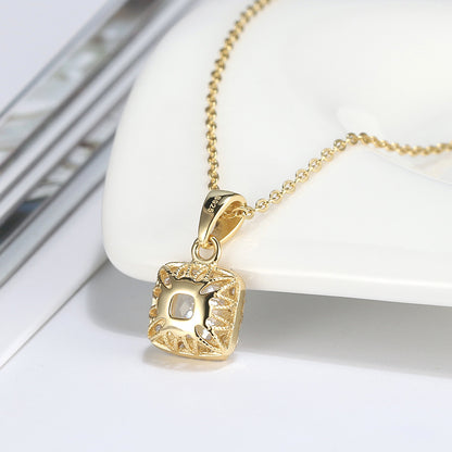 Square Halo Pendant Necklace for Women Sterling Silver Cz Ginger Lyne Collection - Yellow Gold