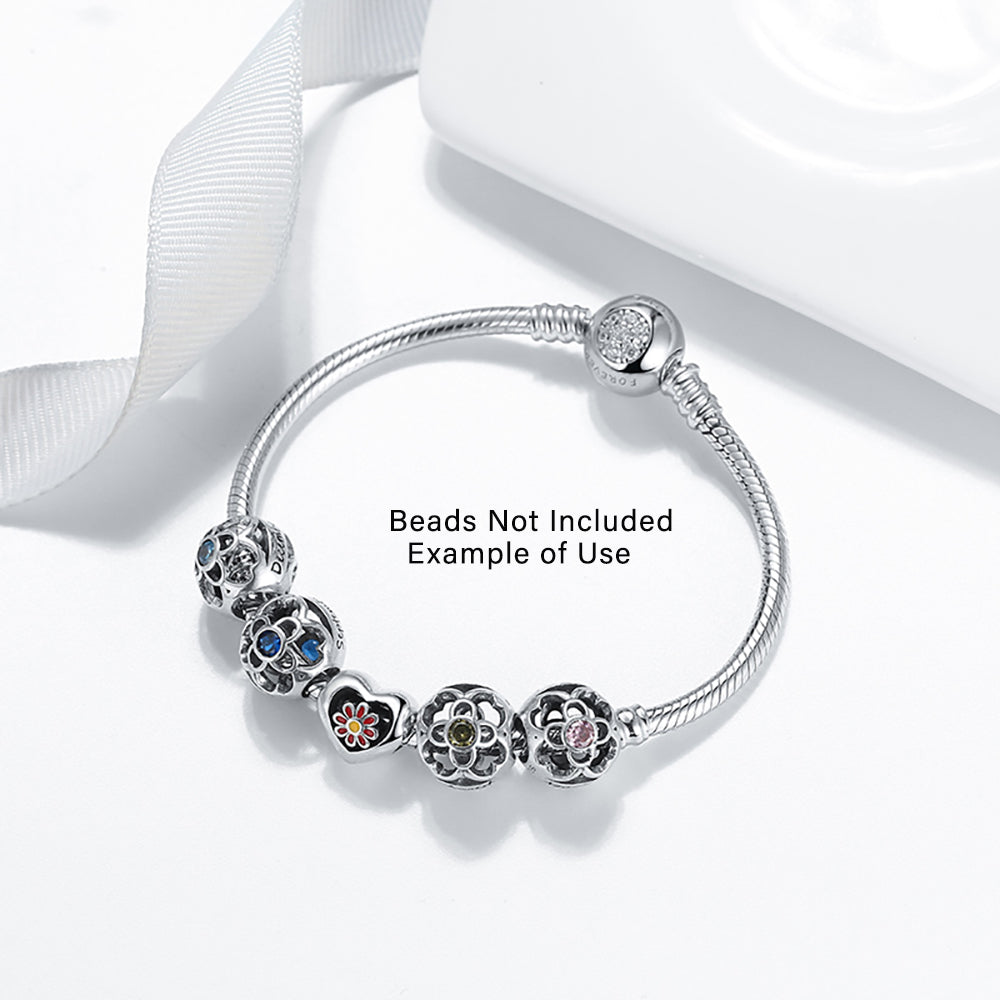 Snake Chain Charm Bracelet Sterling Silver Cz Love Clasp Ginger Lyne Collection - 21cm Snake