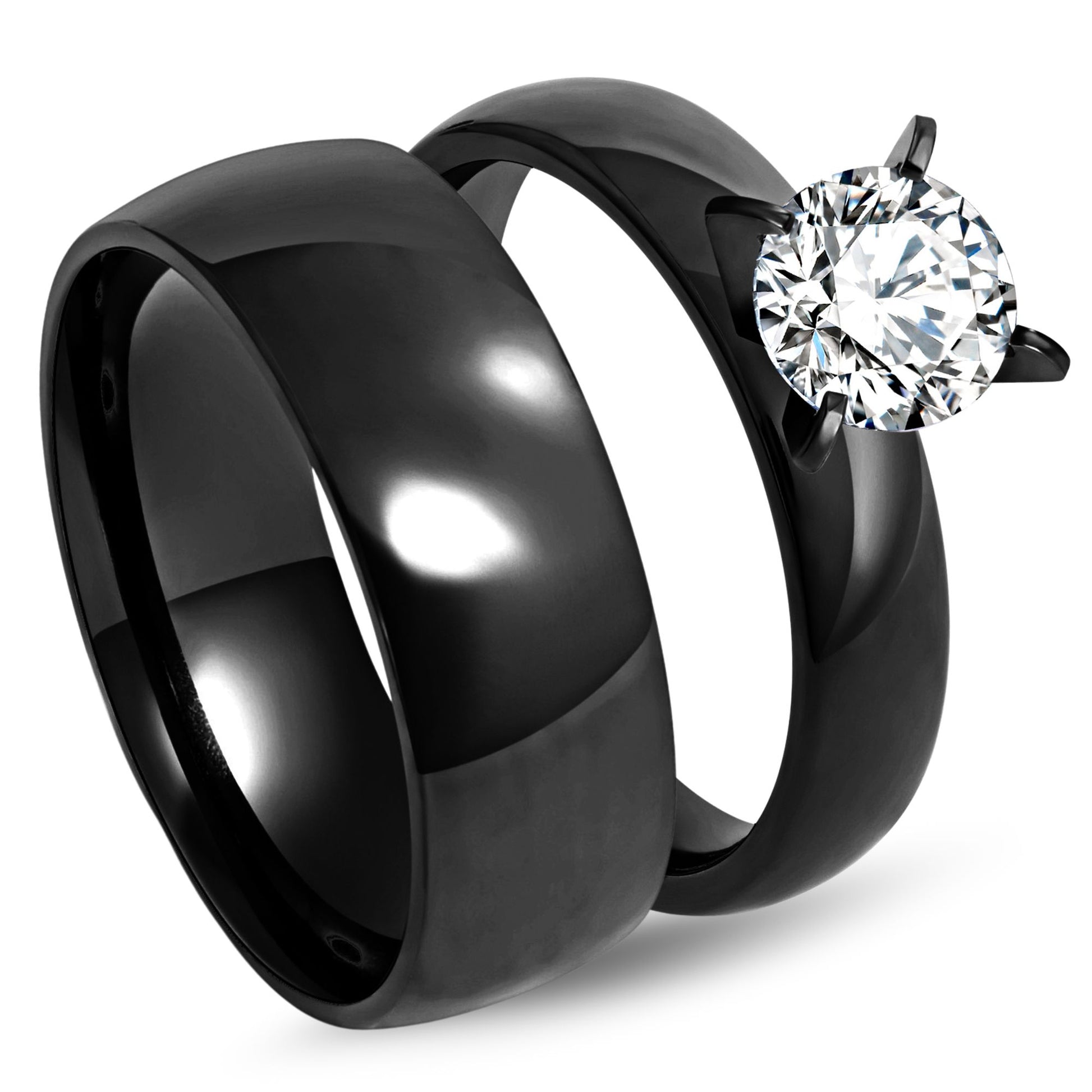 SabrinaWeddingRingSetforWomenCzStainlessSteelBandandEnagaementRingGingerLyne_Black-1