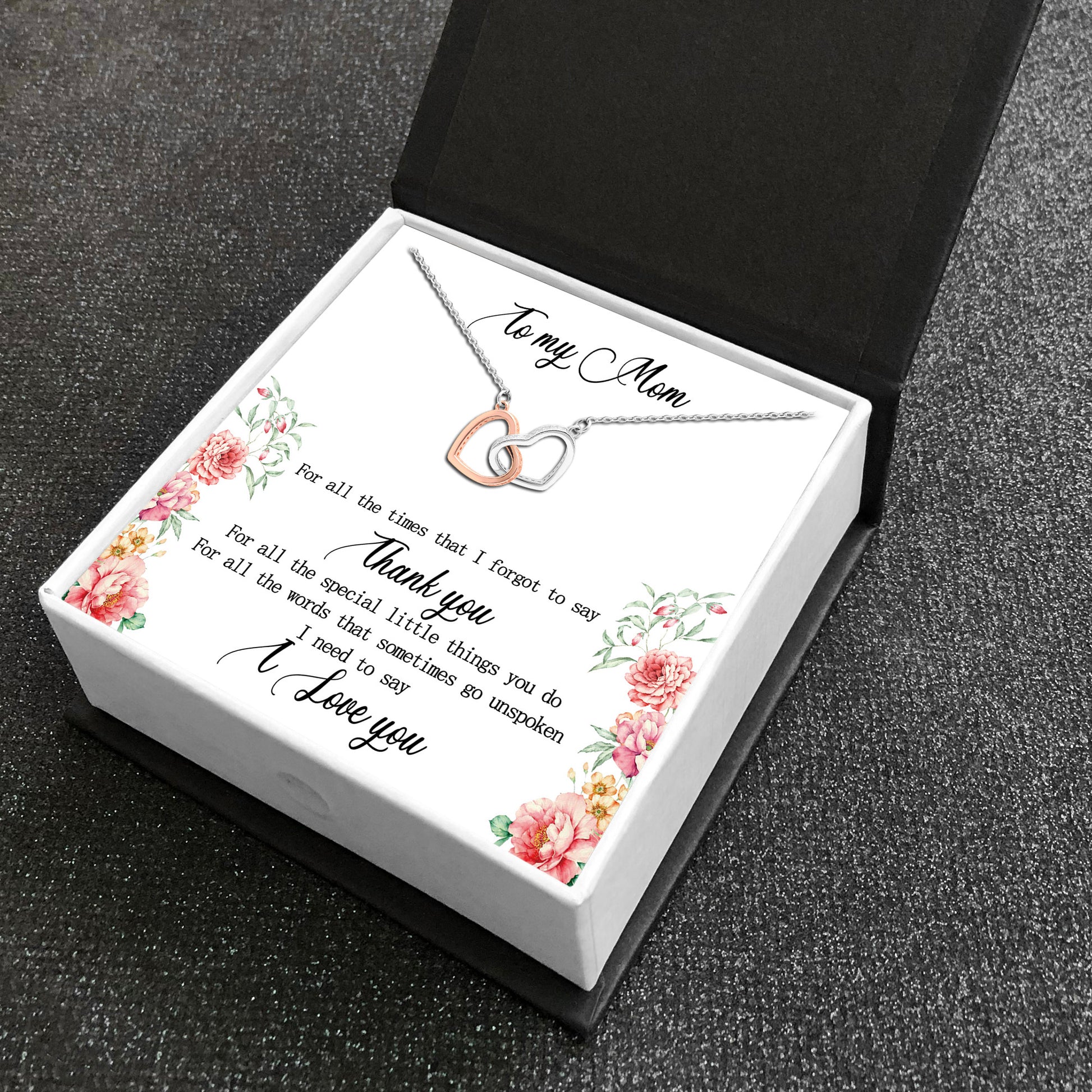 Mom Greeting Card Sterling Silver Linked Hearts Necklace Women Ginger Lyne Collection - 186 - Mom-186
