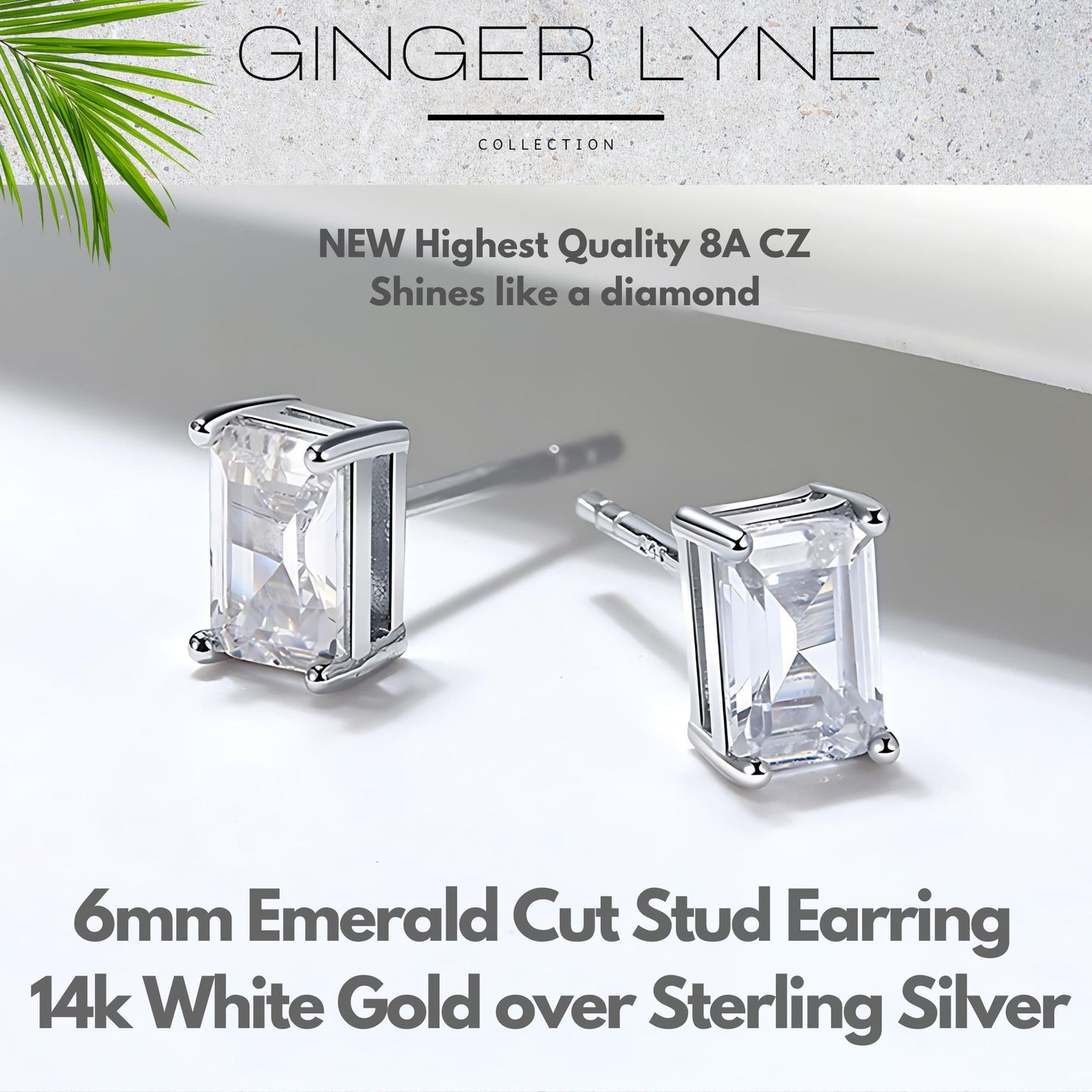 Emerald Cut Stud Earrings for Women 2 Ct  Sterling Silver Studs for her Ginger Lyne Collection