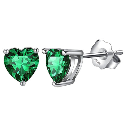 Birthstone Heart Earrings for Women by Ginger Lyne 6mm CZ Solitaire Stud Earrings Sterling Silver