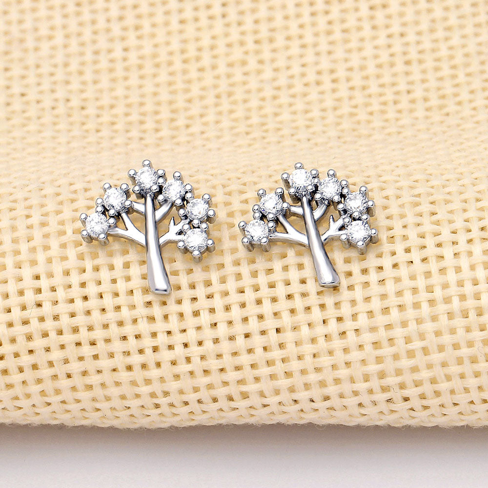 TreeofLifeStudEarringsCzPlatedWomensGingerLyneCollection_Silver-4