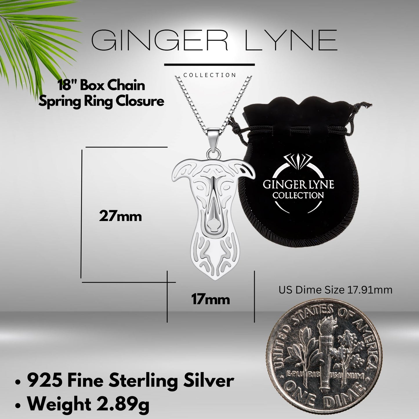 Greyhound Dog Necklace for Women and Girls Pendant Chain Sterling Silver Ginger Lyne Collection