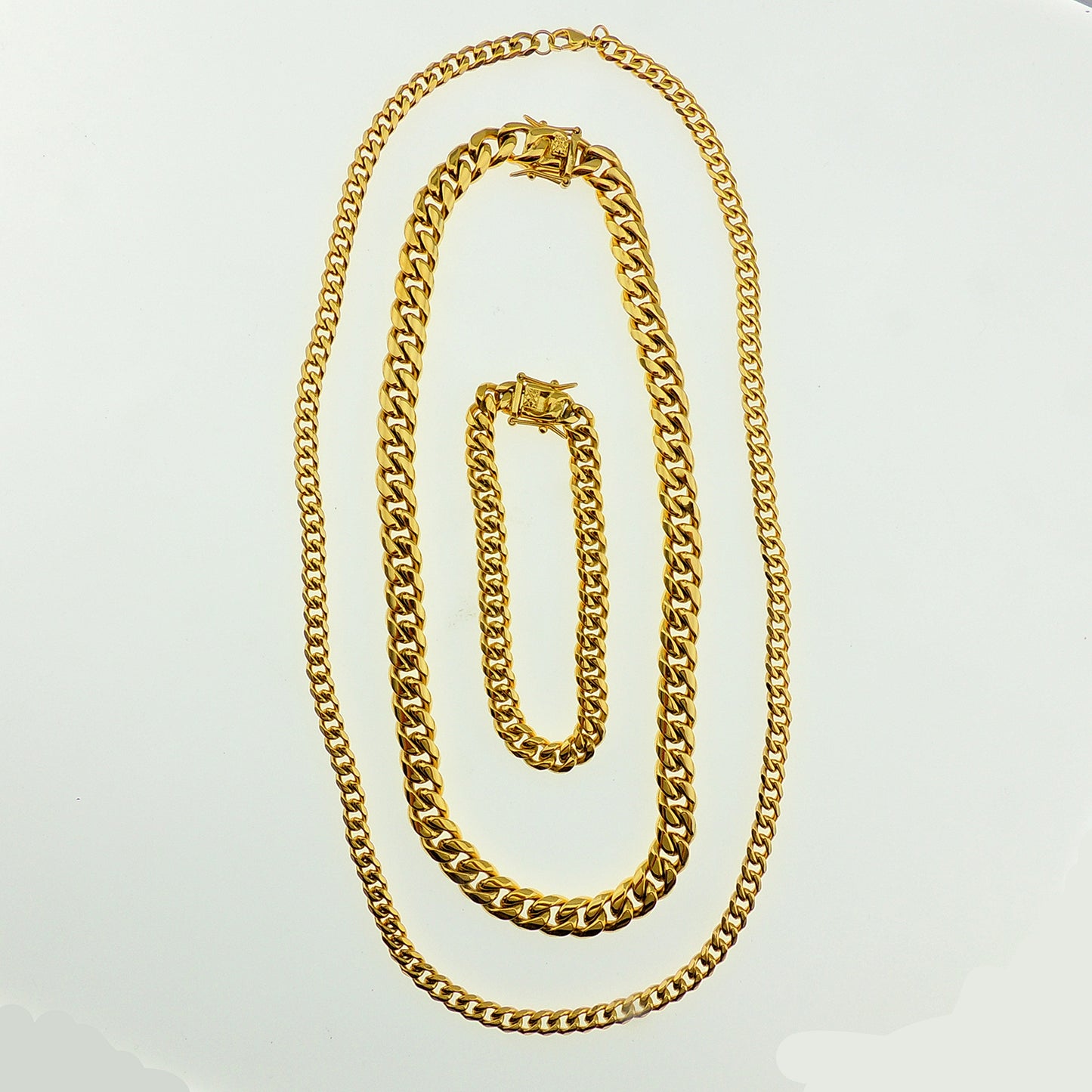 Cuban Link Chain Necklace Gold Stainless Steel Hip Hop Men Women Ginger Lyne Collection - Gold-5mm-8