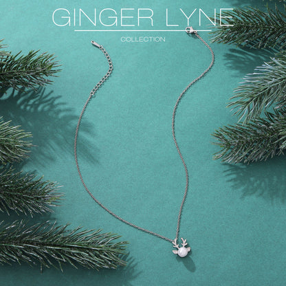 Reindeer Necklace for Women by Ginger Lyne Gold Plated Simulated Pearl Christmas Jewelry - Silver