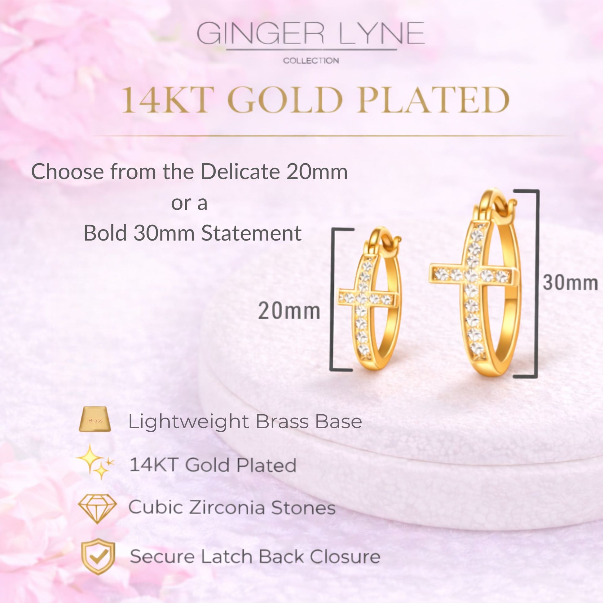 Cross Hoop Earrings for Women Cubic Zirconia Ginger Lyne Collection - Gold Tone-30mm