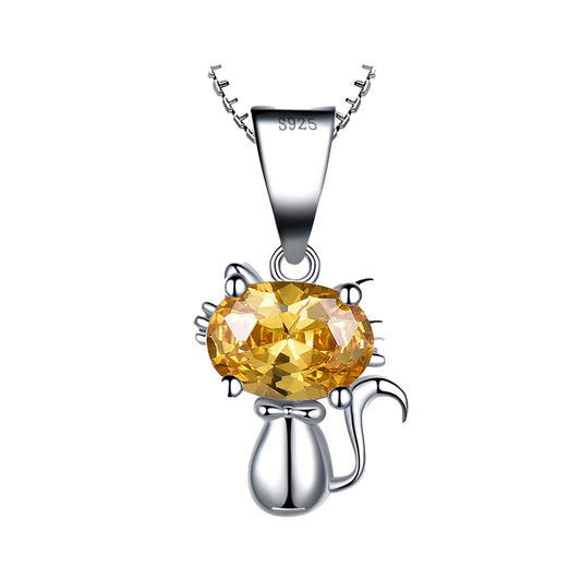 Kitty Cat Necklace for Girls and Women Citrine Sterling Silver Ginger Lyne Collection