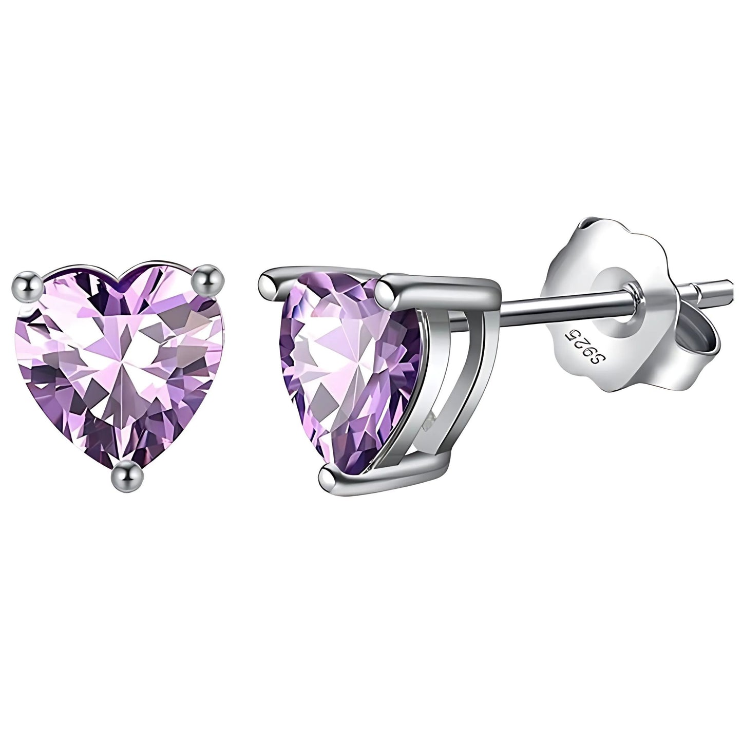 Birthstone Heart Earrings for Women by Ginger Lyne 6mm CZ Solitaire Stud Earrings Sterling Silver