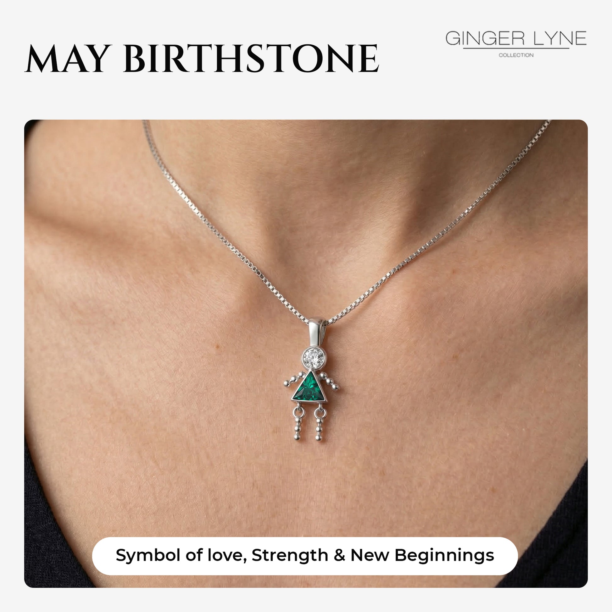 Birthstone Pendant Necklace for Girl Mom or Grandma by Ginger Lyne Sterling Silver CZ Family Birthday Charm - Girl May