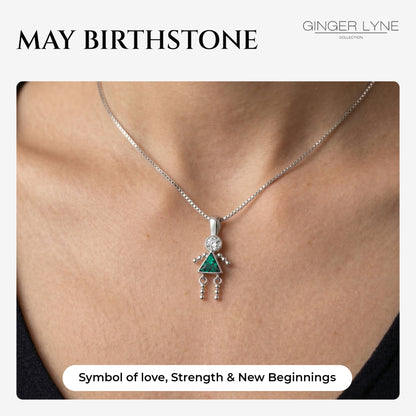 Birthstone Pendant Necklace for Girl Mom or Grandma by Ginger Lyne Sterling Silver CZ Family Birthday Charm - Girl May