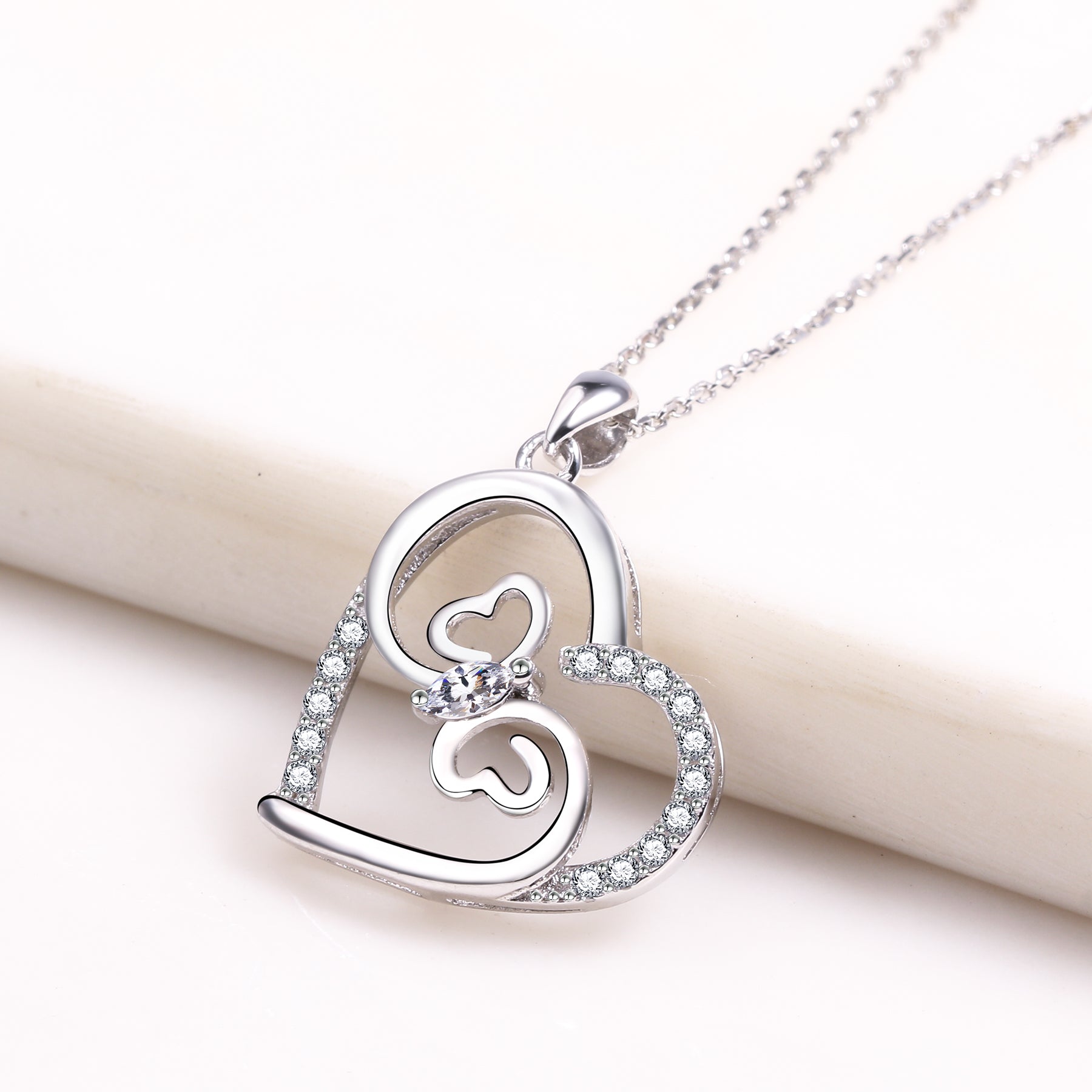 Hearts Sterling Silver Cz Pendant Chain Necklace for Women Ginger Lyne Collection