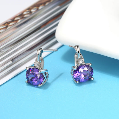 Drop Stud Earrings for Women Purple Oval Cz Sterling Silver Womens Ginger Lyne Collection