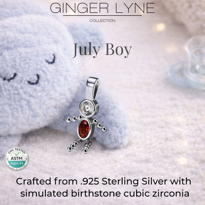 Baby Boy Birthstone Charm Children Pendants for Mom or Grandma Necklace by Ginger Lyne CZ Sterling Silver - Boy July