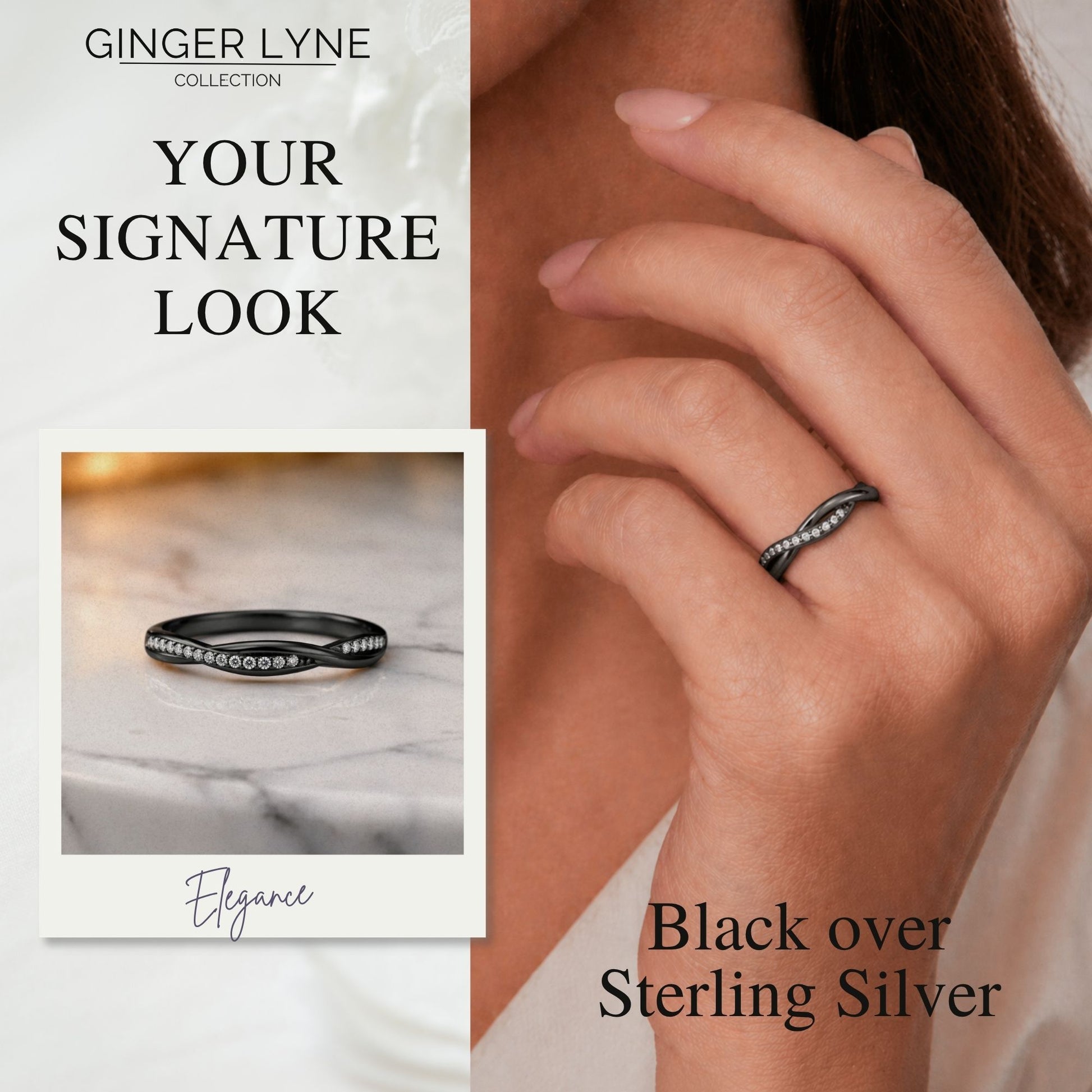 QueenaSterlingSilverBlackWeddingBandforWomenHalfEternityCzAnniversaryRingbyGingerLyneCollection_BlackClearStones-7