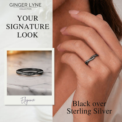 QueenaSterlingSilverBlackWeddingBandforWomenHalfEternityCzAnniversaryRingbyGingerLyneCollection_BlackClearStones-7