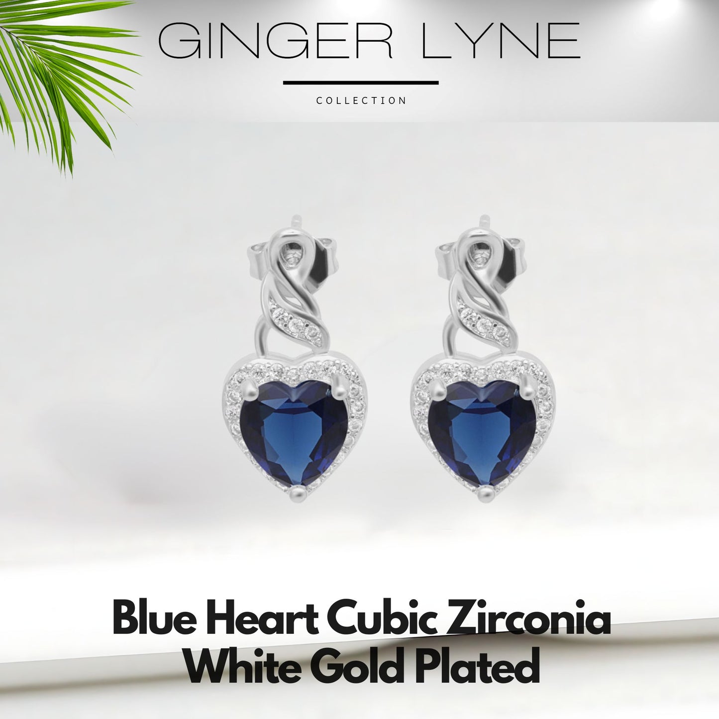 Heart Shape Blue Cz Drop Stud Earrings Womens Ginger Lyne Collection