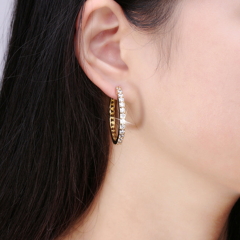 Hoop Earrings for Women Gold Plated Clear Cubic Zirconia Ginger Lyne Collection - Gold