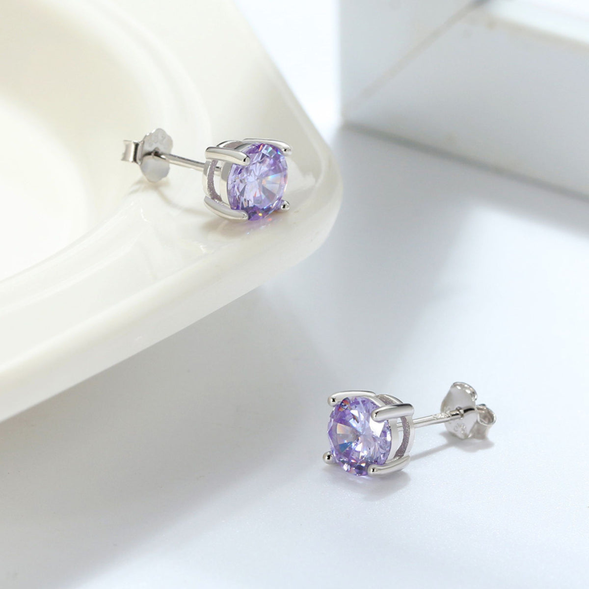June Birthstone Stud Earrings for Women Purple Cubic Zirconia 6mm Sterling Silver Studs by Ginger Lyne - June