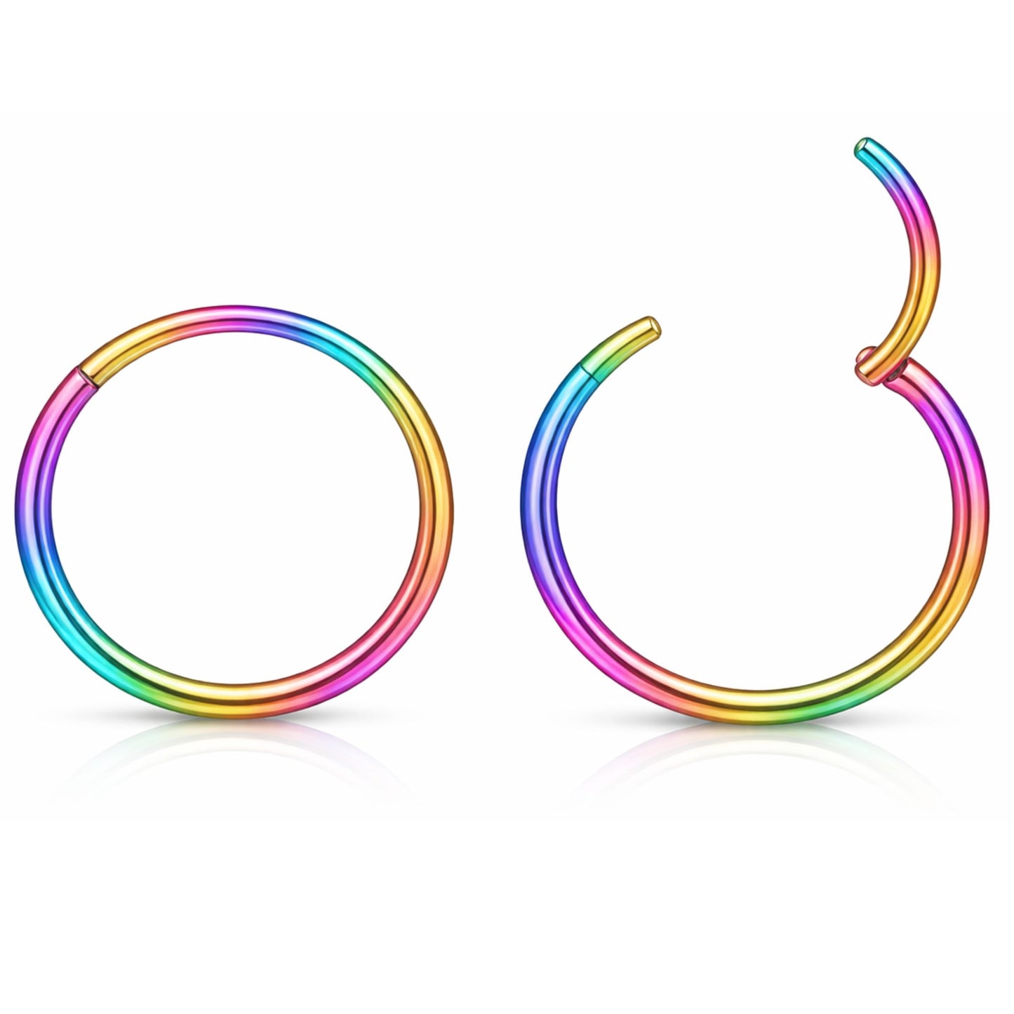 ThinHoopEarringsGingerLyne20GaugeStainlessSteelHingedClickerforLobeCartilageNosePiercingBodyJewelry_FPJ-20g-Hoop-Rainbow-12mm-1