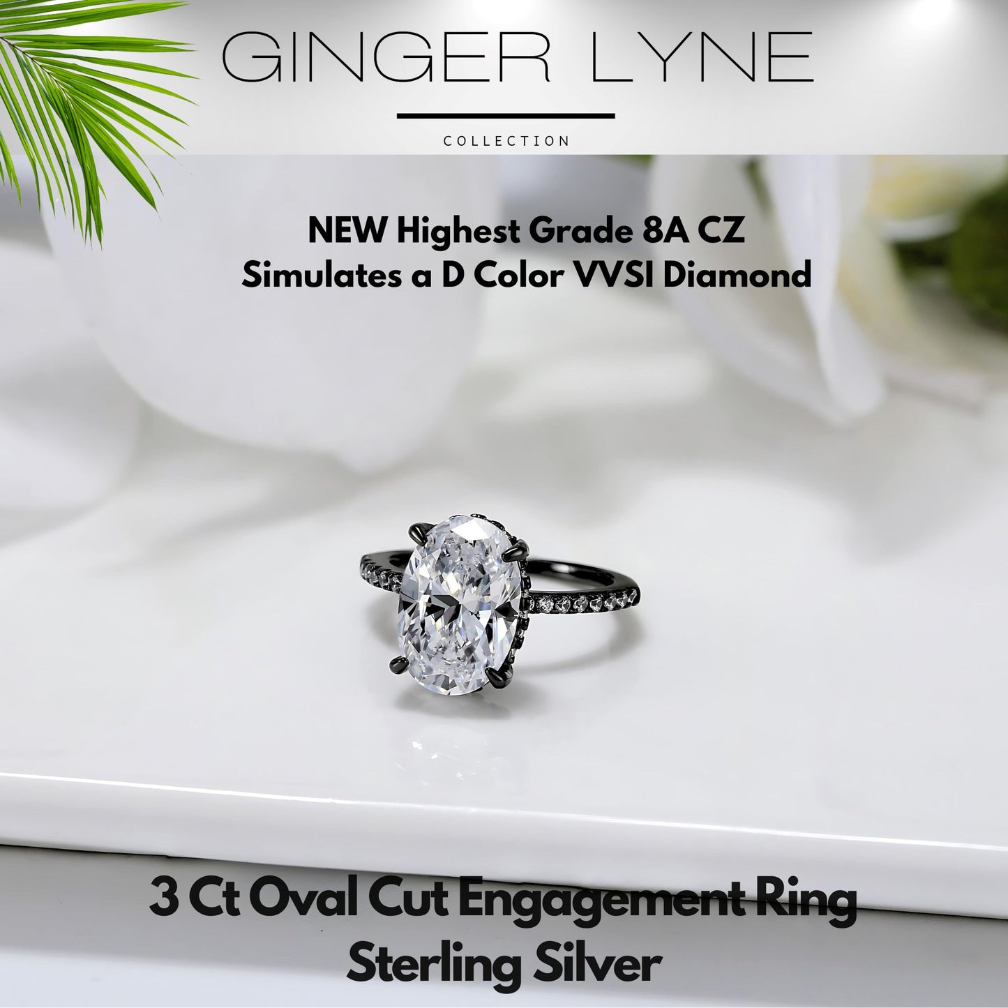 Solitaire 3 Ct Oval Engagement Ring for Women Sterling Silver CZ Ginger Lyne Collection