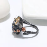 Load image into Gallery viewer, Henrietta Tree Branch Flower Ring Opal Black Silver Women Ginger Lyne Collection - Black Setting,10
