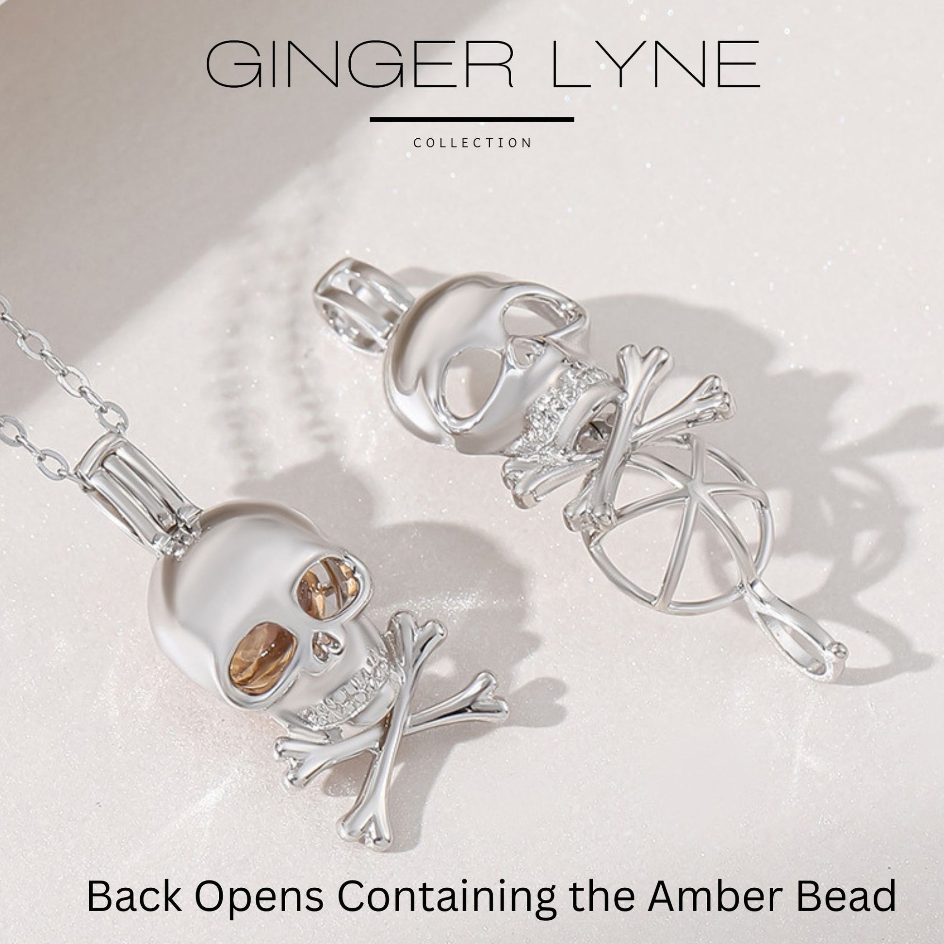 SkullNecklaceforWomenbyGingerLyneGlowingAmberEyesSterlingSilverPendantand16-18"Chain_Silver-2