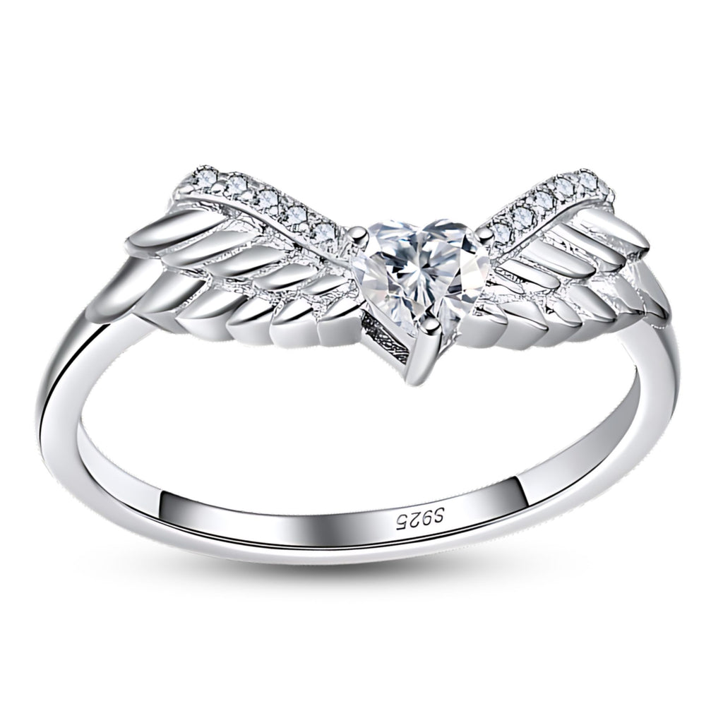 Wings Anniversary Ring Enhancer for Women Heart Cut CZ Sterling Silver Ginger Lyne Collection - 10