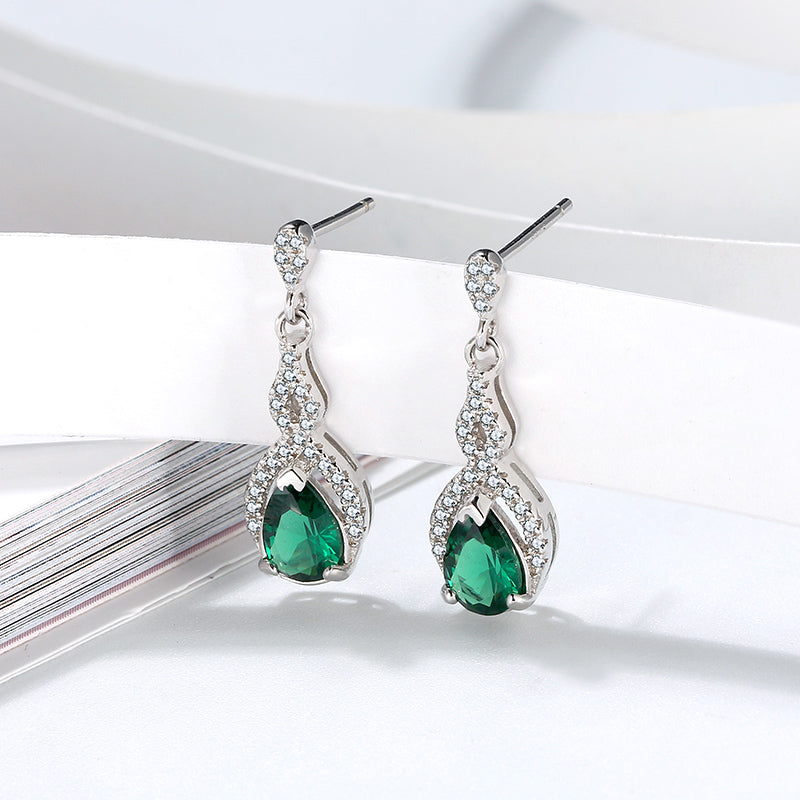 Drop Stud Earrings for Women Green Pear Cz Sterling Silver Ginger Lyne Collection