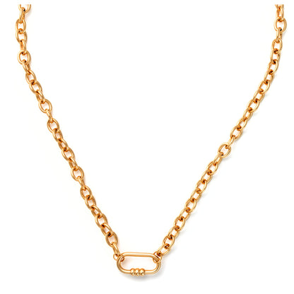 CarabinerCharmHolderNecklaceforWomenbyGingerLyneOChainSilverGoldPlatedStainlessSteel18-20"_Gold-OChain/Rect3BeadCH-1