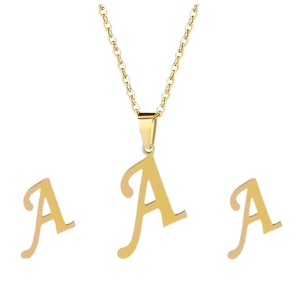 InitialLetterPendantNecklaceEarringsSetforWomenGoldPlatedStainlessSteelbyGingerLyne_A-1