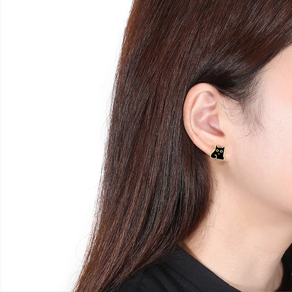 Black Cat Earrings for Women Gold Plated Sterling Silver Ginger Lyne Collection - Earrings Only