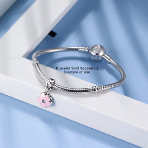 Flower Charm European Bead CZ Sterling Silver Pink Ginger Lyne Collection