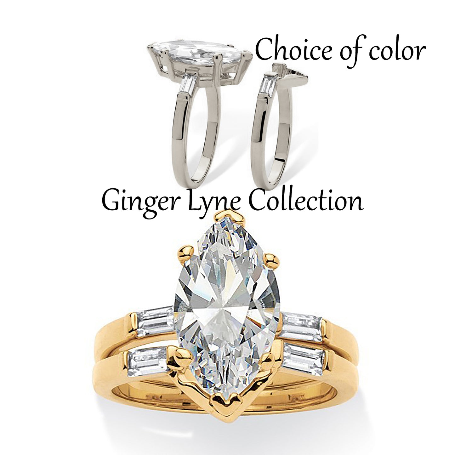 Nicole Wedding Ring Set for Women Marquise Baguette Cz Engagement Ring and Band by Ginger Lyne