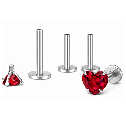 SmallHeartCZSolitaireFlatBackStudEarringsBodyPiercingsbyGingerLyne2SetsPost6mm8mmIncluded_5mm-Red-1