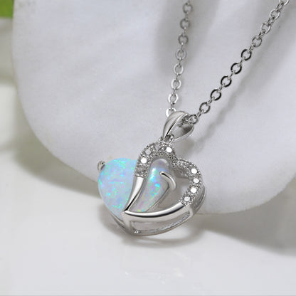 Heart Shape Fire Opal Cz Pendant Chain Necklace Girl Women Ginger Lyne Collection