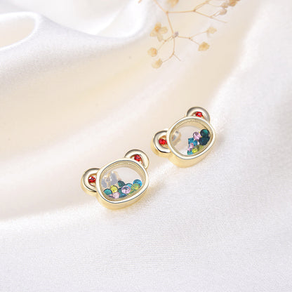 Floating CZ Bear Earrings for Women Gold Plated Sterling Silver Ginger Lyne Collection - Earrings
