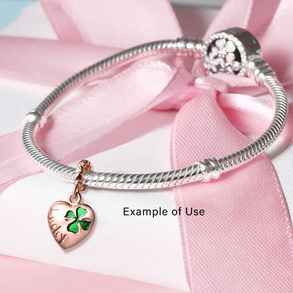 Heart Lucky Clover Charm European Bead Rose Gold Sterling Silver Ginger Lyne Collection