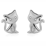 Load image into Gallery viewer, Kitty Cat Stud Earrings for Girls or Women Sterling Silver Cz Girls Ginger Lyne Collection - Silver
